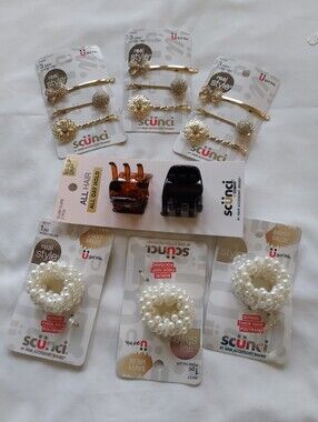 NWT scunci Hair Accessaries Lot-14 Pieces Total - Decorative-Pearls, Rhinestons